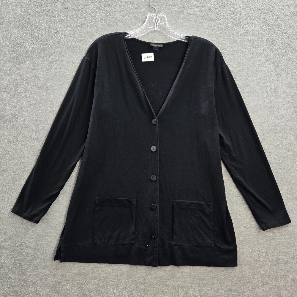 J Jill Women Sweater PS Black Cardigan Lightweight Pockets Long Sleeve